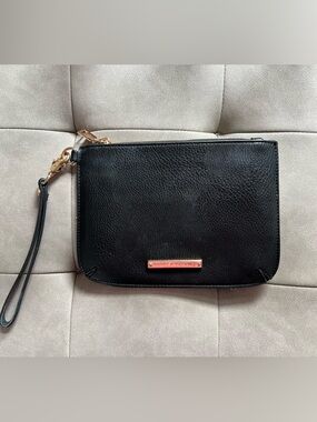 Poppy & Peonies Black Wristlet Clutch with Gold Hardware